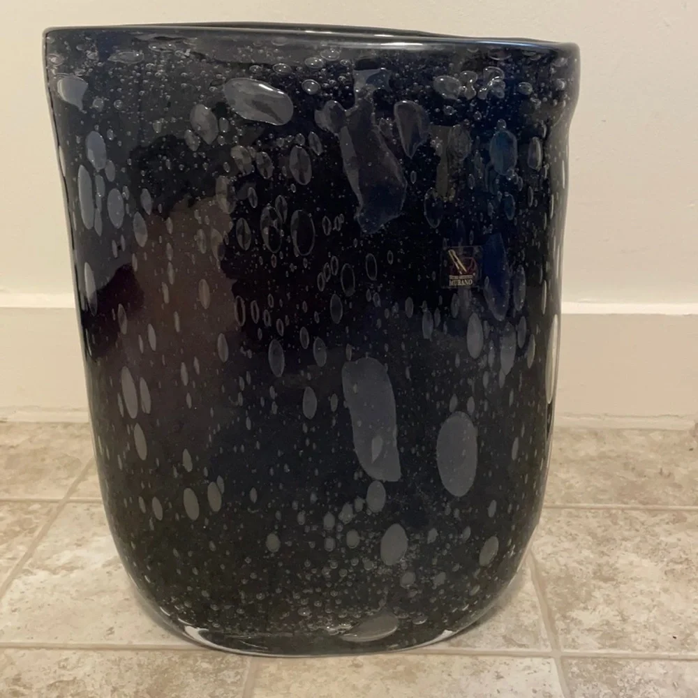 Host Pick🌟 Vetro Artistico Murano Bubble Black Oval Talk Glass Vase OOAK